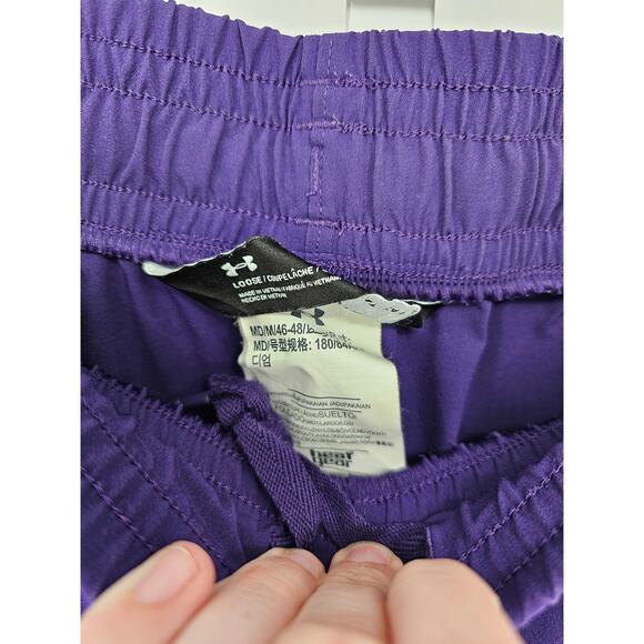Under Armour Pants Mens Sz M Purple White Track Ankle Zip Wide Straight Loose - Picture 3 of 5